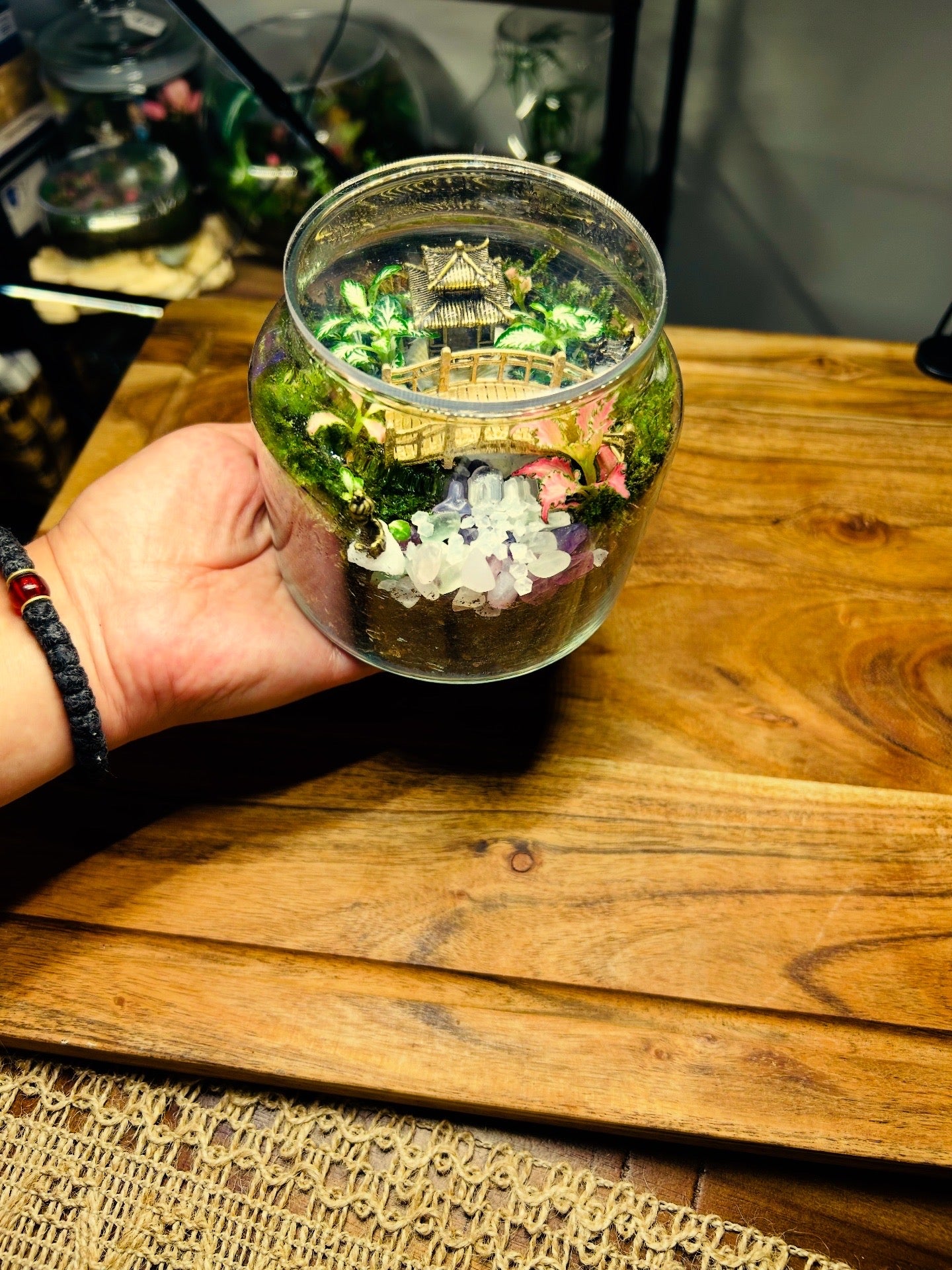 Mini Baby Buddha Terrarium – Handmade Zen Decor with Glowing Pebbles