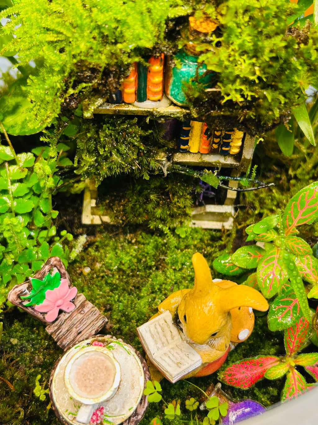 Library Terrarium with Bunny & Hedgehog