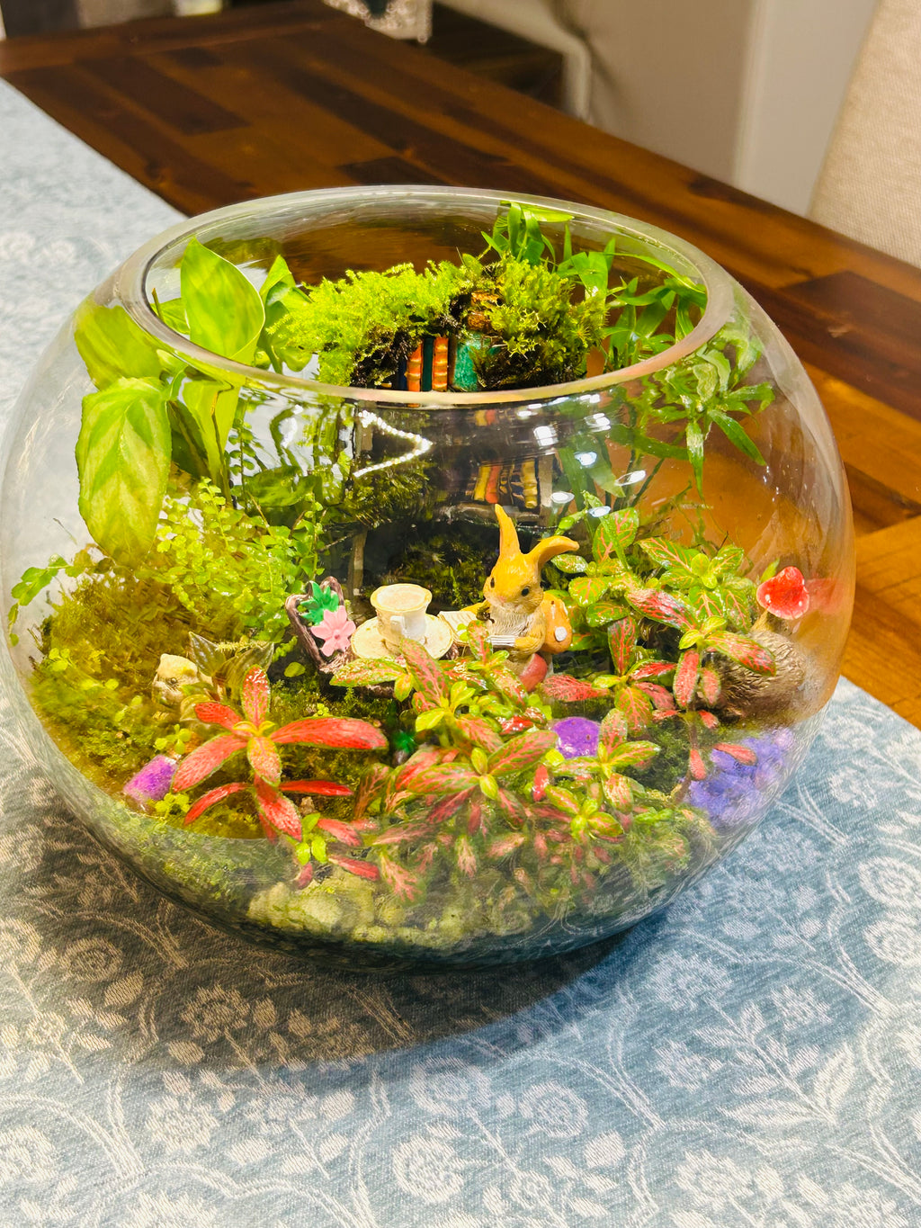Library Terrarium with Bunny & Hedgehog