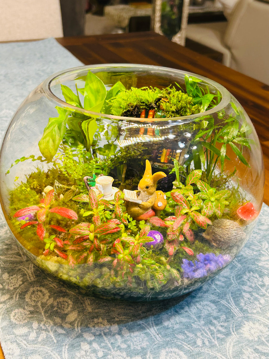Library Terrarium with Bunny & Hedgehog